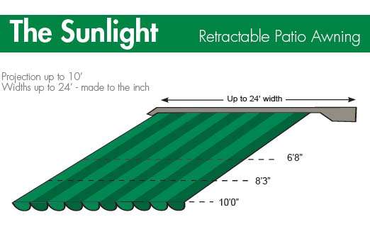 Sunlight Retractable Awning Size Graphic